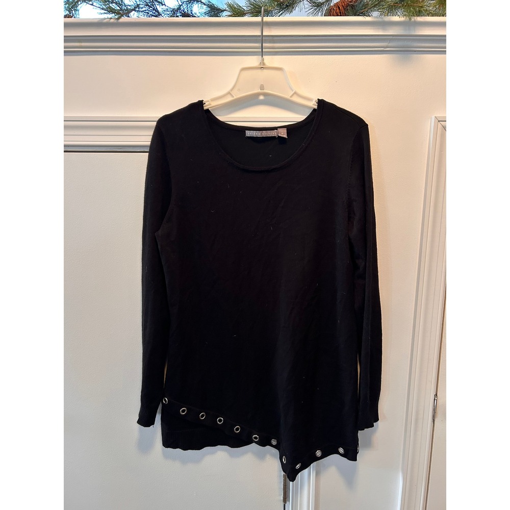 Valerie Stevens Womens Black Asymmetrical Grommet Hem Knit Top Size M